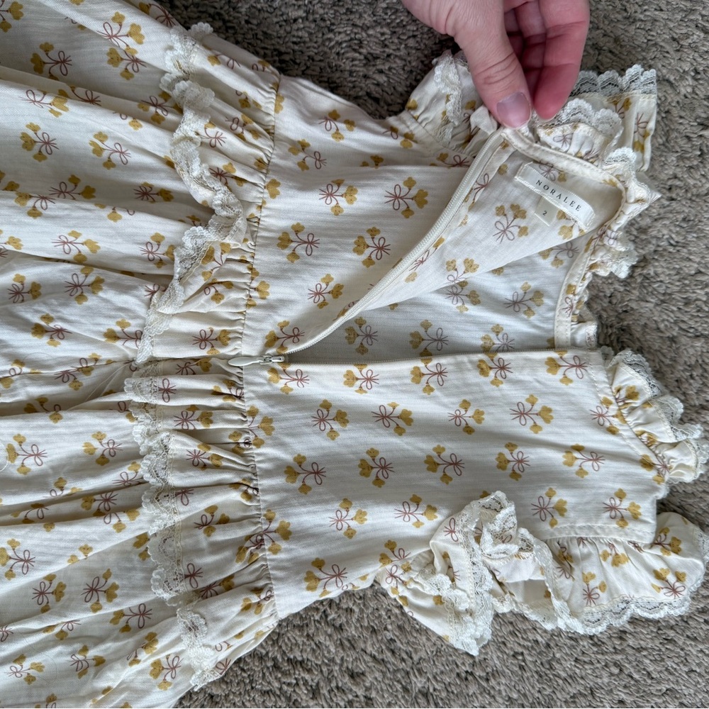 White & Gold Floral Ruffle Baby Dress with Matching Bloomers - Picture 8 of 8